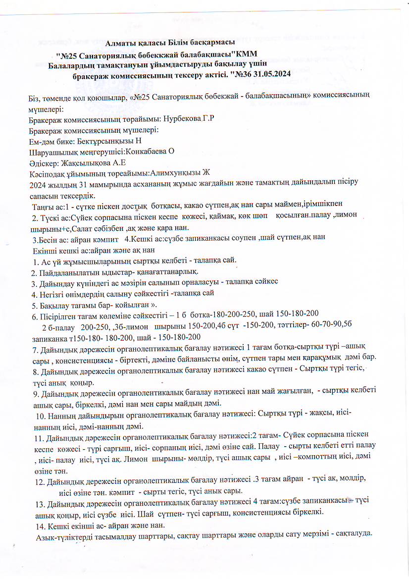 Бракераж комиссиясының тексеру актісі №36